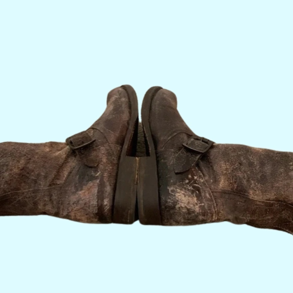 Frye Distressed Slouch Veronica Krinkled Harness Moto Boot 76606 Size 8.5 - Picture 5 of 6